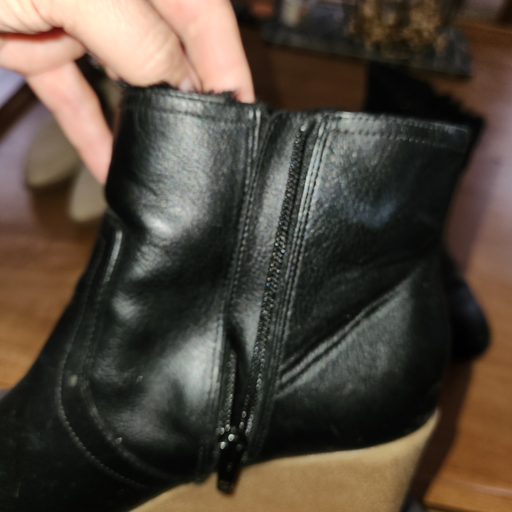 Elegant Black Leather Wedge Preppy  Ankle Boots - Picture 7 of 9